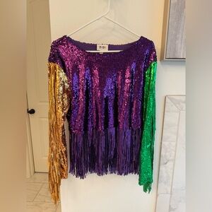 Mardi Gras sequin long sleeve crop top